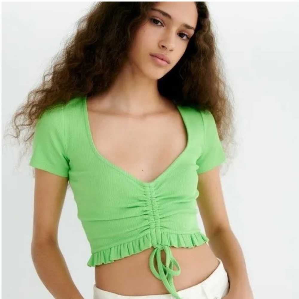 Zara bright green ruched crop top